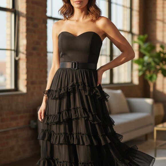 White House Black Market Strapless Dress Dresses & Skirts - White House Black Market Strapless Sweetheart Silk Ruffle Cocktail Dress NWT Siz